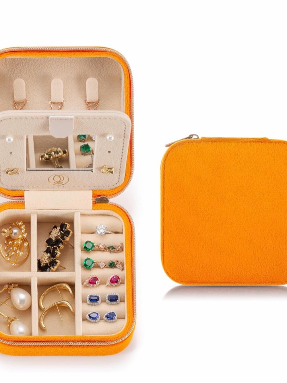 Velvet Travel Jewelry Box - Bright Orange - Picture 3 of 3